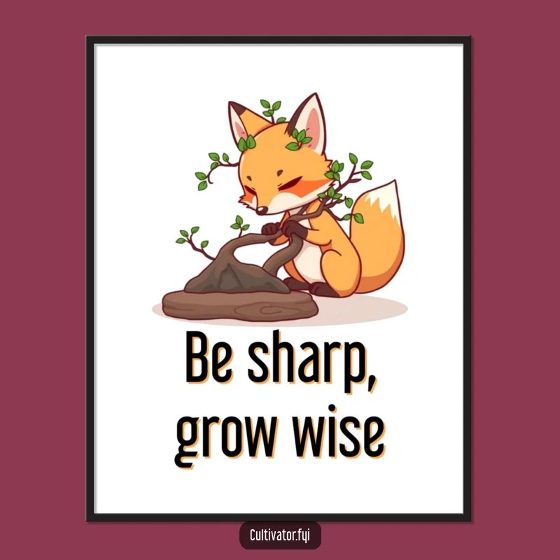 Free Printable Funny Wall Art: Fox Pruning Bonsai - Sophisticated Downloadable Decor