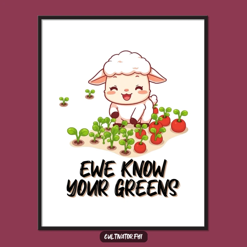 Free Printable Funny Wall Art: Happy Sheep Gardening - Whimsical Downloadable Decor