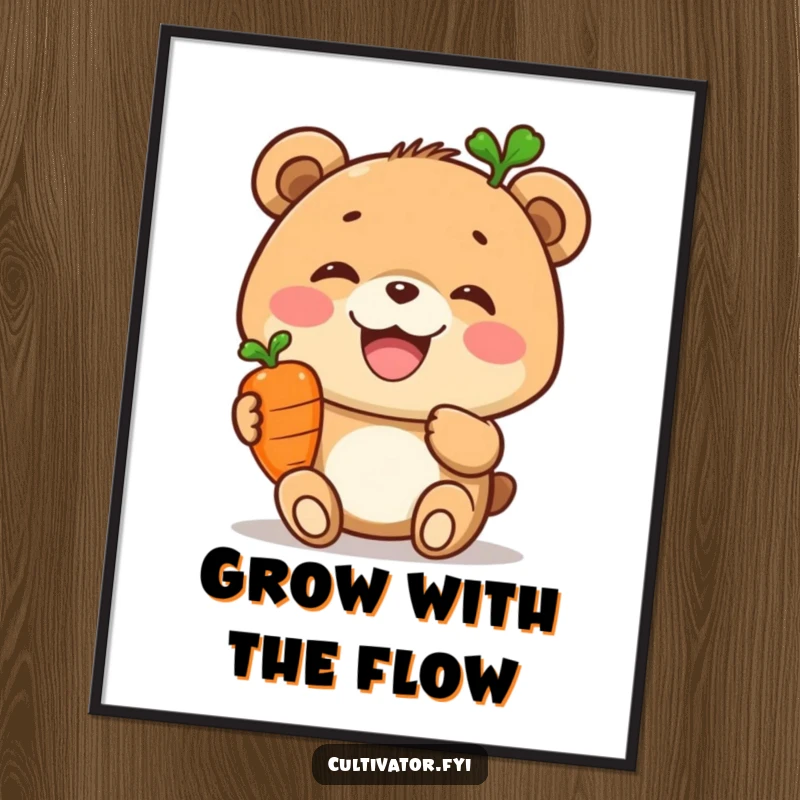 Funny Free Printable Wall Art: A joyful bear proudly displaying a petite, flawless carrot, radiating simple pleasures.