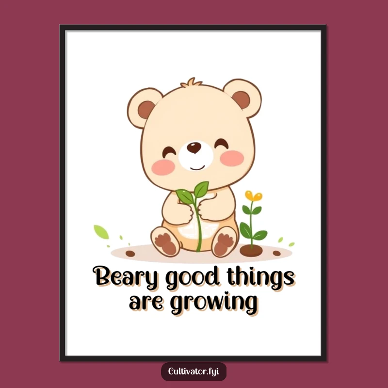 Funny Free Printable Wall Art: Bear Cub & Sprout, Whimsical Downloadable Art