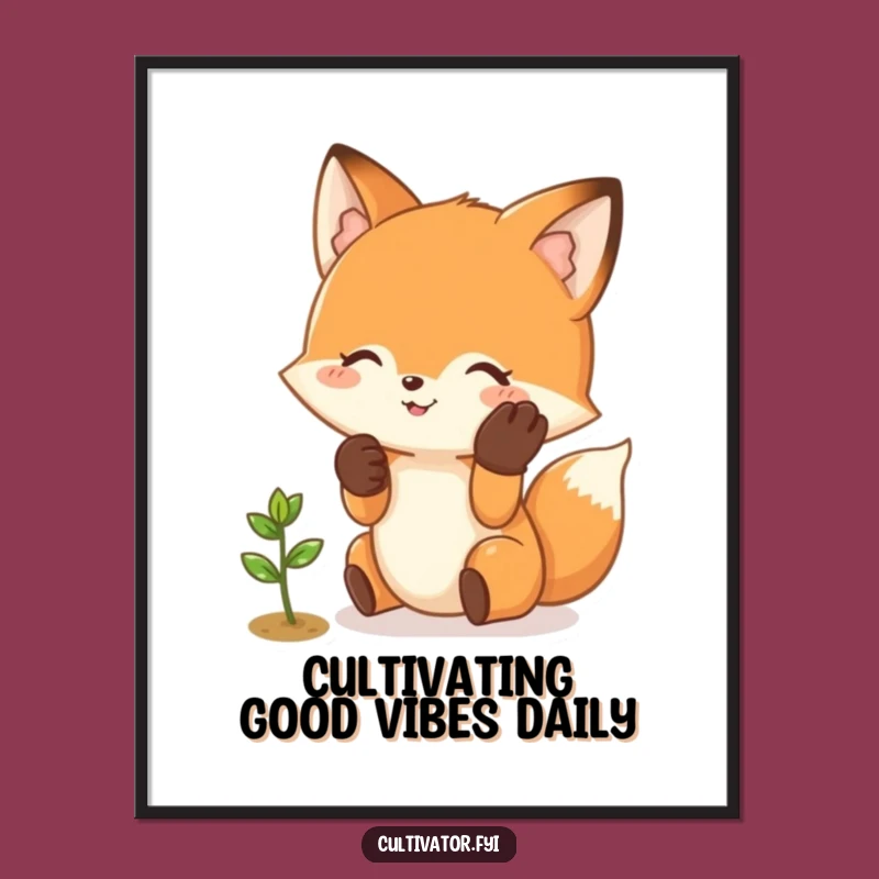 Funny Free Printable Wall Art: Happy Fox Tending Sprout, Whimsical Downloadable Decor