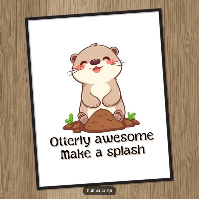 Funny free printable wall art of an otter joyfully digging in the soil, bringing a sense of playful discovery.