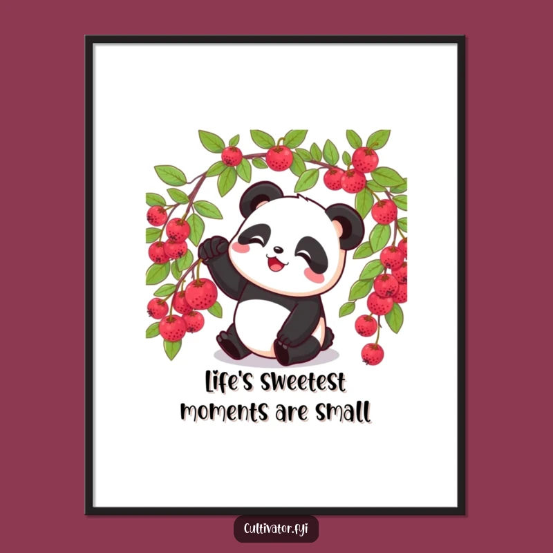 Free Printable Wall Art: Whimsical Panda Berry Picking for Natural Decor