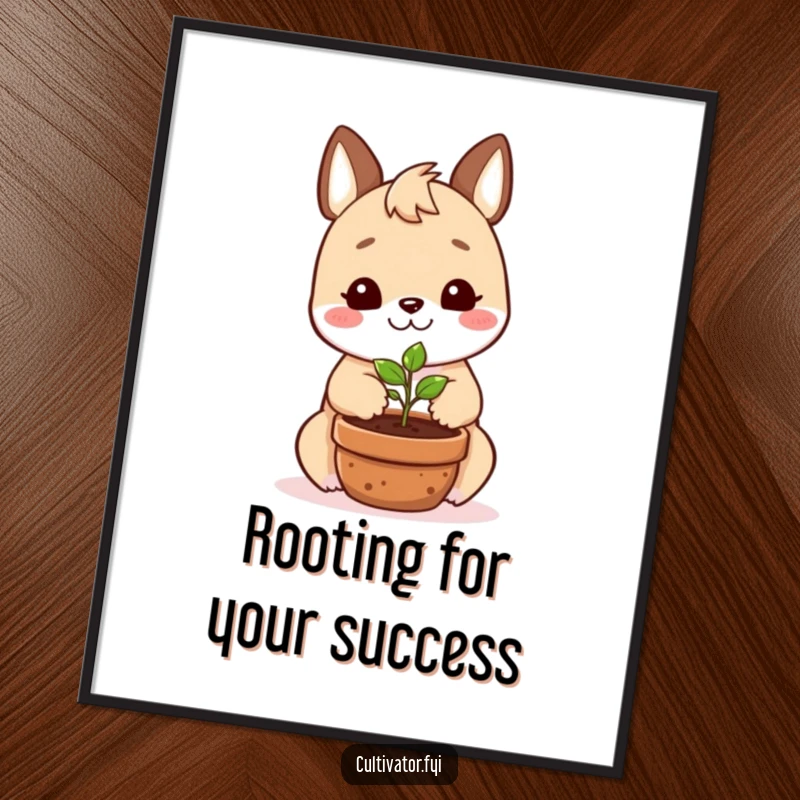 Funny Free Printable Wall Art: A smiling animal character happily plants a tiny seedling in a pot, bringing nature indoors.