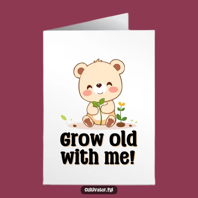 Free Printable Birthday Card: Bear Cub Growing Sprout, Funny DIY Downloadable Gift