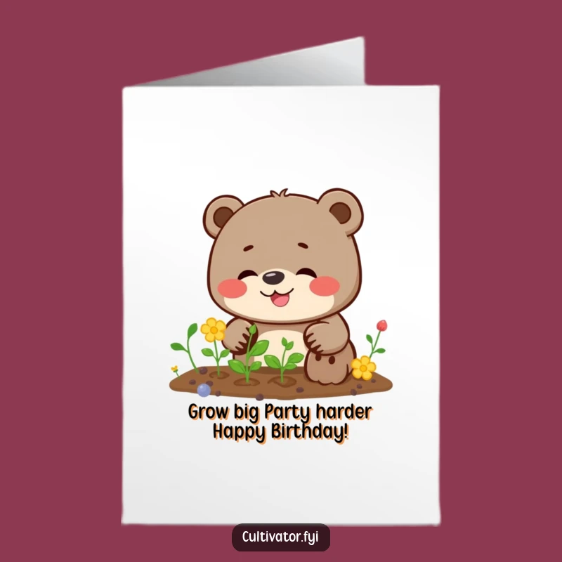 Free Printable Birthday Card: Giggling Bear Planting - Hilarious Downloadable Gift!