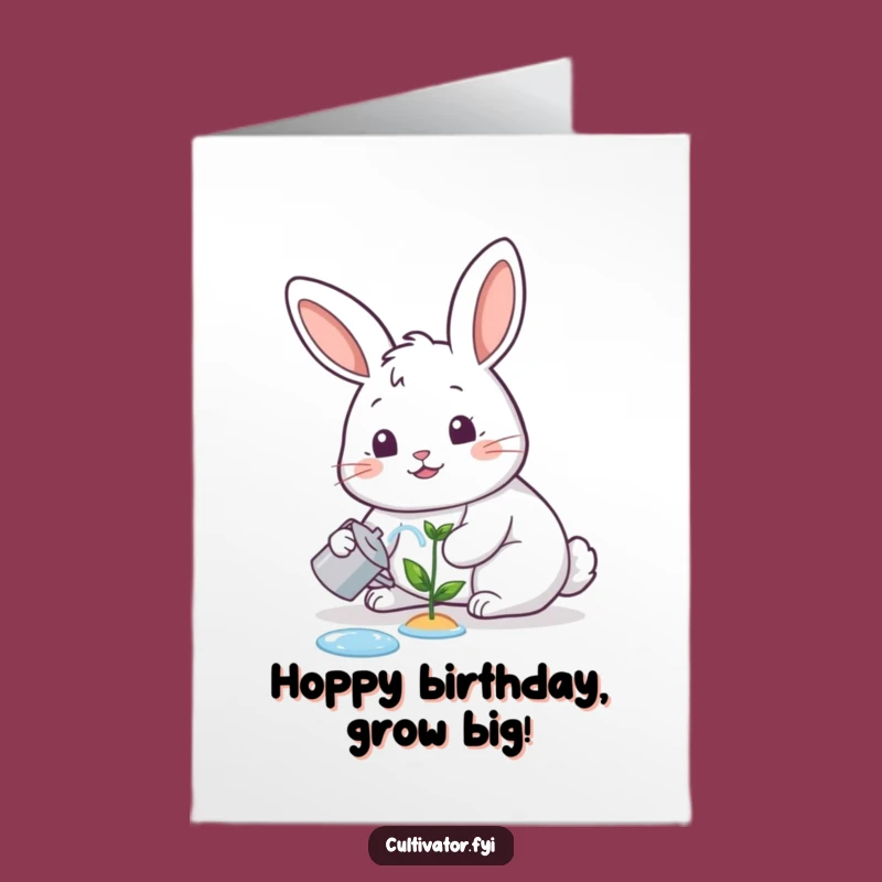 Free Printable Birthday Card: Happy Gardener Rabbit, Funny Downloadable Gift for Growth