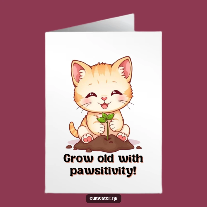 Free Printable Birthday Card: Kitten Planting Joy, A Cute Downloadable Gift!