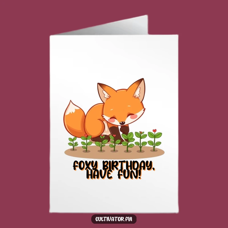 Free Printable Birthday Card: Playful Fox Planting, Downloadable Funny Gift