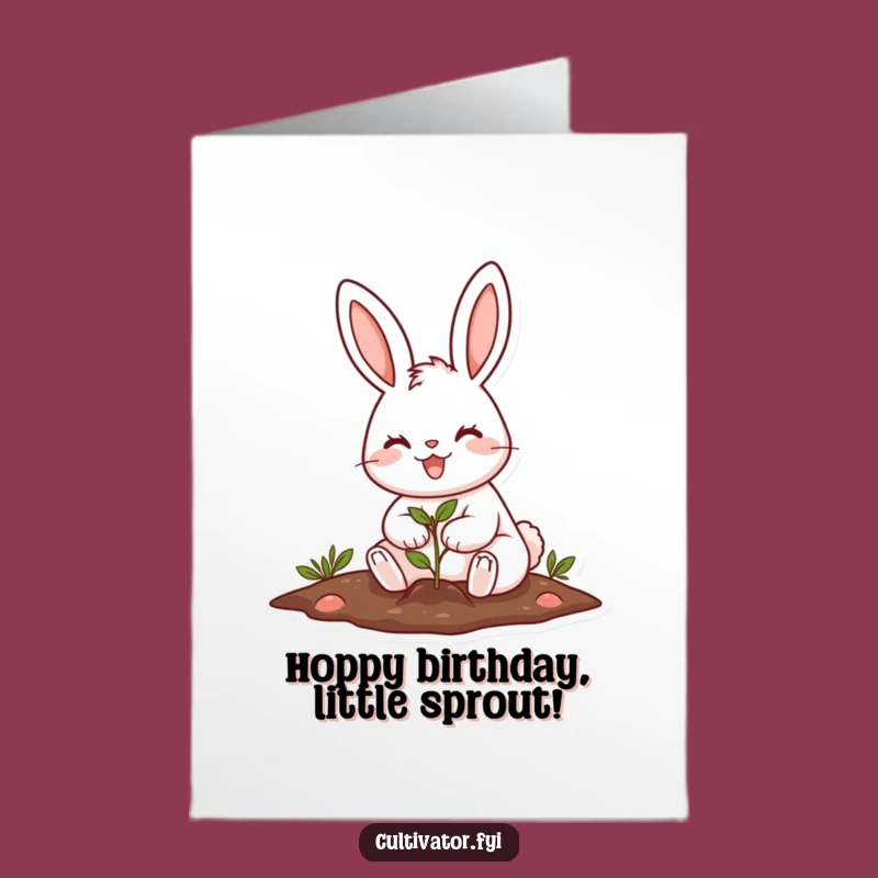 Free Printable Funny Birthday Card: Cheerful Rabbit Planting - Humorous Downloadable Gift