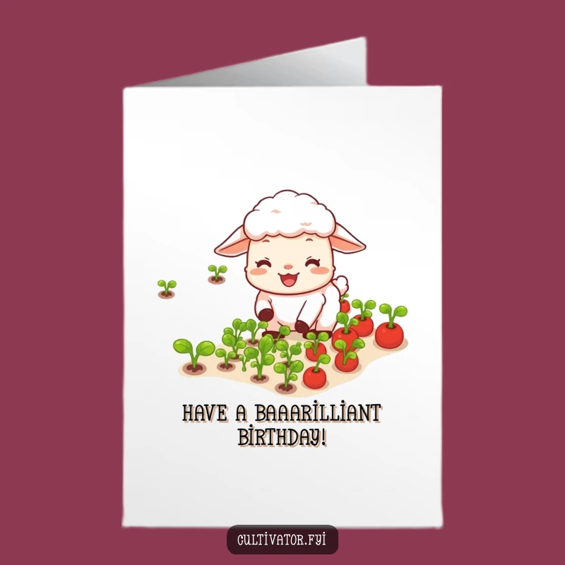 Free Printable Funny Birthday Card: Happy Sheep Gardening - Humorous Downloadable Gift