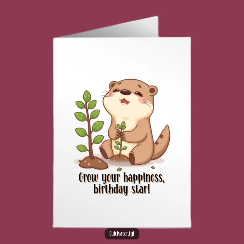 Free Printable Birthday Card: Joyful Otter Planting, Whimsical Downloadable & Print-at-Home