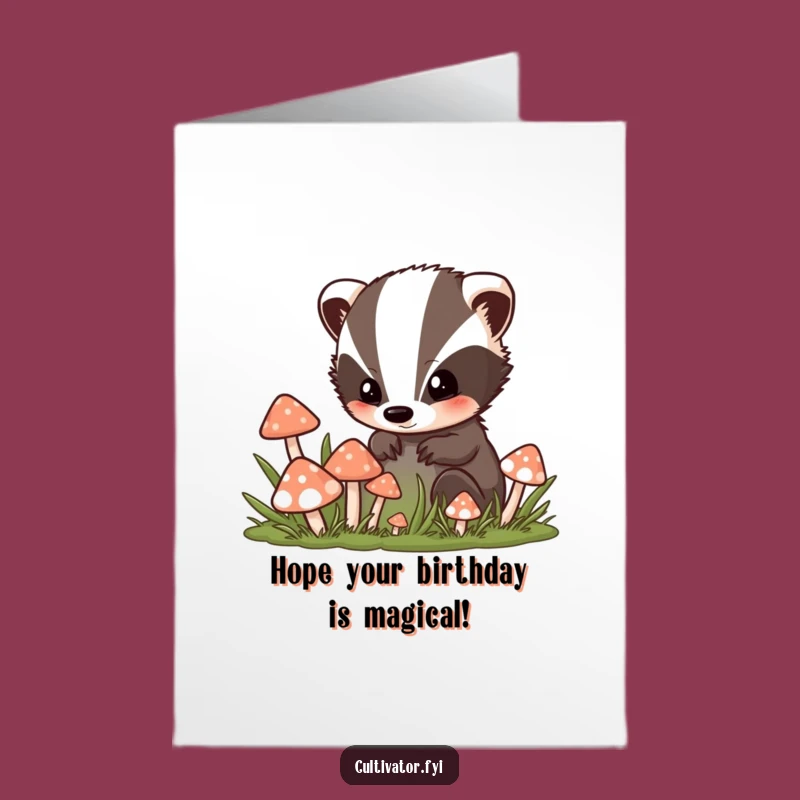 Free Printable Birthday Card: Curious Badger Mushroom Magic Downloadable Gift