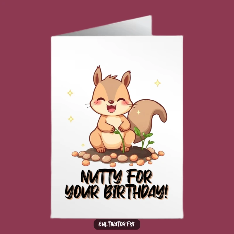 Free Printable Birthday Card: Funny Squirrel Planting Seeds, Joyful DIY Downloadable Gift