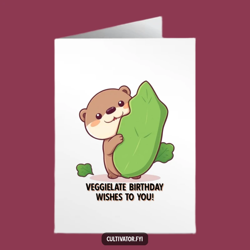 Free Printable Birthday Card: Curious Otter Peeking Veggie Fun Downloadable Gift