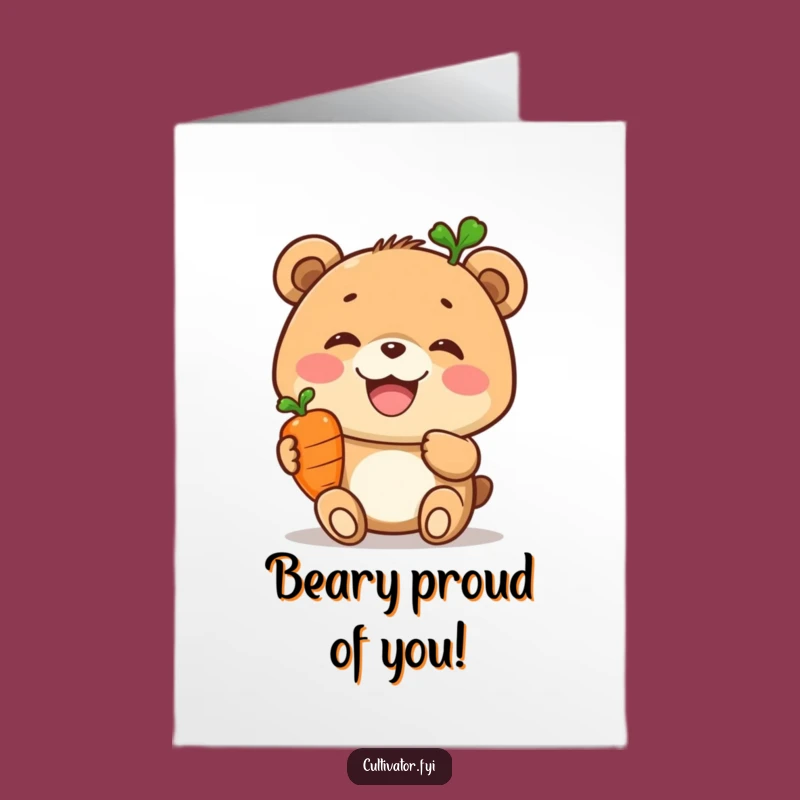 Free Printable Congrats Card: Bear Carrot Triumph Downloadable Gift