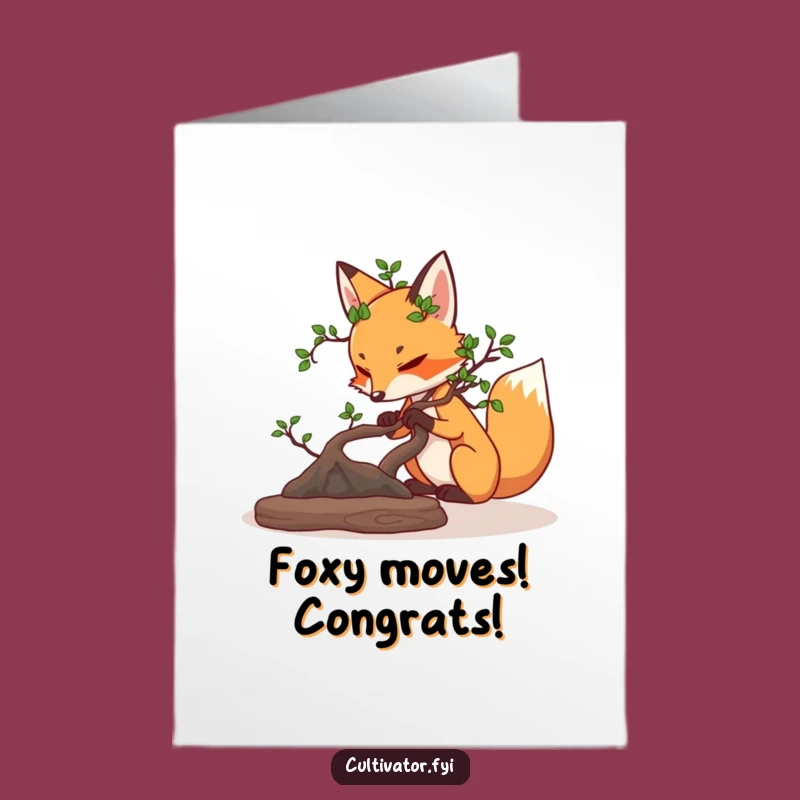 Free Printable Funny Congrats Card: Fox Pruning Bonsai - Amusing Downloadable Gift