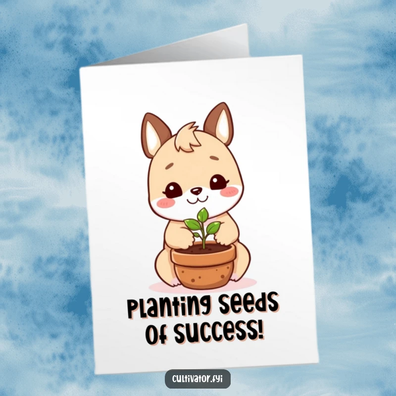 Funny Free Printable Congratulations Card: A cheerful animal plants a tiny seedling, symbolizing growth and new beginnings.
