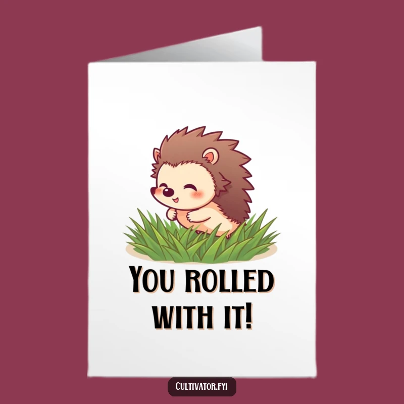 Free Printable Congrats Card: Giggling Hedgehog Rolling, Funny Downloadable Gift of Celebration