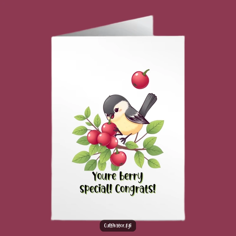 Free Printable Congrats Card: Chickadee Eats Berry, Funny Downloadable Message of Success