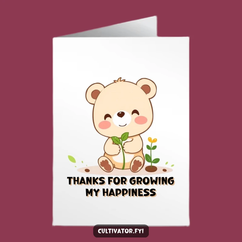 Free Printable Thank You Card: Bear Cub Nurturing Sprout, Sweet DIY Downloadable Gift