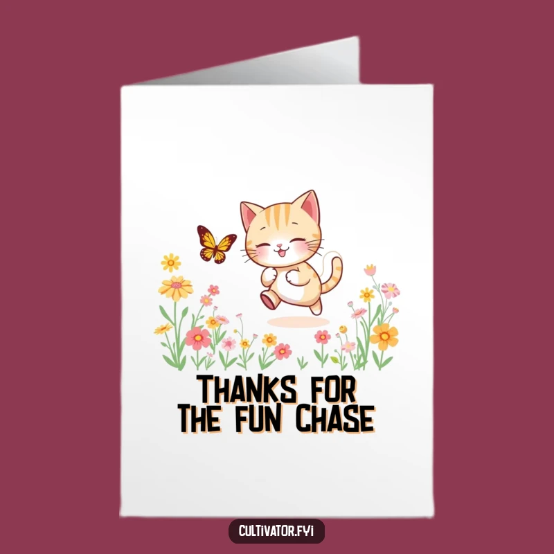 Free Printable Thank You Card: Cat Butterfly Flower Gratitude Downloadable Gift