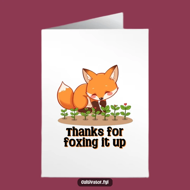 Free Printable Thank You Card: Fox Tending Seedlings, Downloadable Gesture