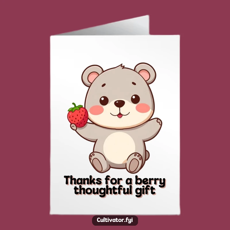 Free Printable Thank You Card: Funny Bear Berry Appreciation, Quick DIY Gift