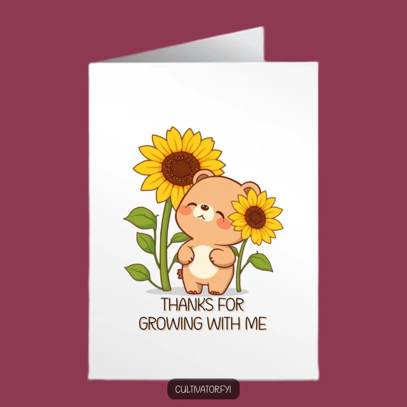 Free Printable Thank You Card: Giggling Bear Sunflower Gratitude Downloadable Gift