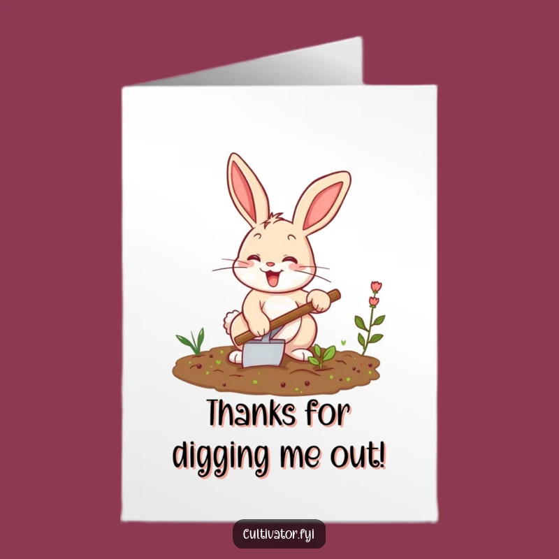 Free Printable Thank You Card: Funny Bunny Gardener - Downloadable Appreciation Gift