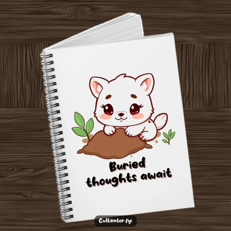Funny Notebook featuring a determined animal character digging happily in the soil with small paws, great for garden notes and plans.