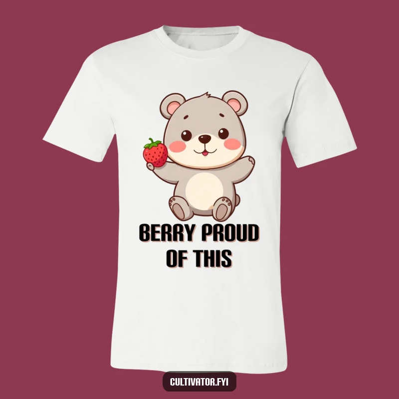 Funny Bear Berry T-Shirt: Playful Character Proudly Presents a Perfect Berry