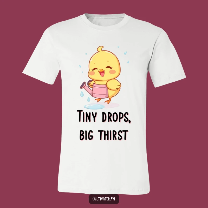 Funny Chick Dewdrop T-Shirt - Joyous Bird Collecting Drops, Perfect Spring Apparel Gift