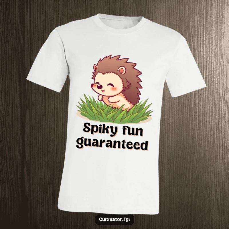 Funny Hedgehog T-Shirt: Giggling hedgehog gleefully rolls through a patch of soft, green grass.