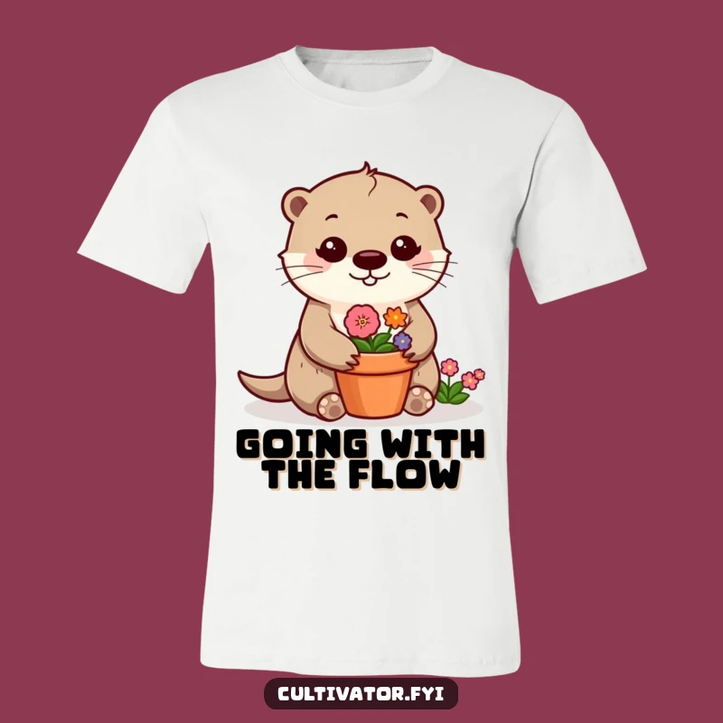 Funny Otter Flower T-Shirt: Cheerful Gardener Tee, Ideal Funny Gift for Nature Enthusiasts