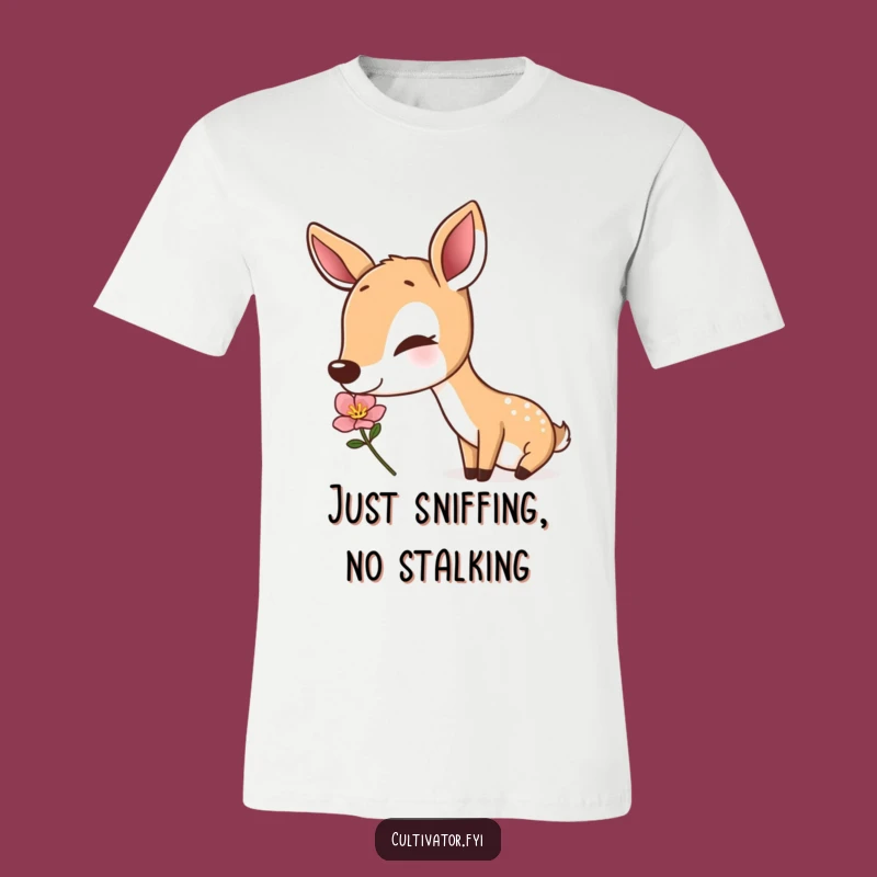 Funny Deer T-Shirt: Contented Flower Sniffer, Hilarious Nature Design, Great Funny Gift Idea