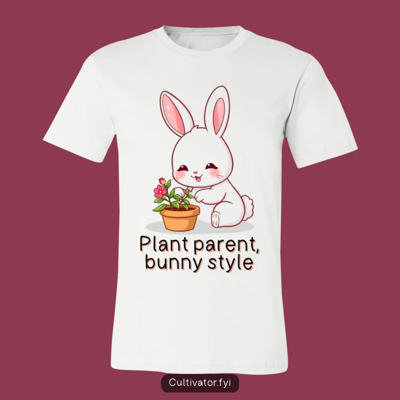 Funny Bunny Gardener T-Shirt: Happy Character with Small Plant