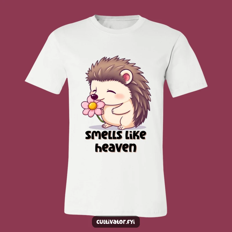 Funny Hedgehog Flower T-Shirt - Contented Smelling Bloom, Relaxing Nature Gift