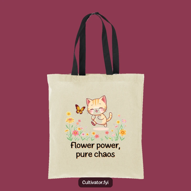 Funny Cat Flower Field Tote Bag - Carry Fun & Flowers - Eco-Friendly Funny Gift