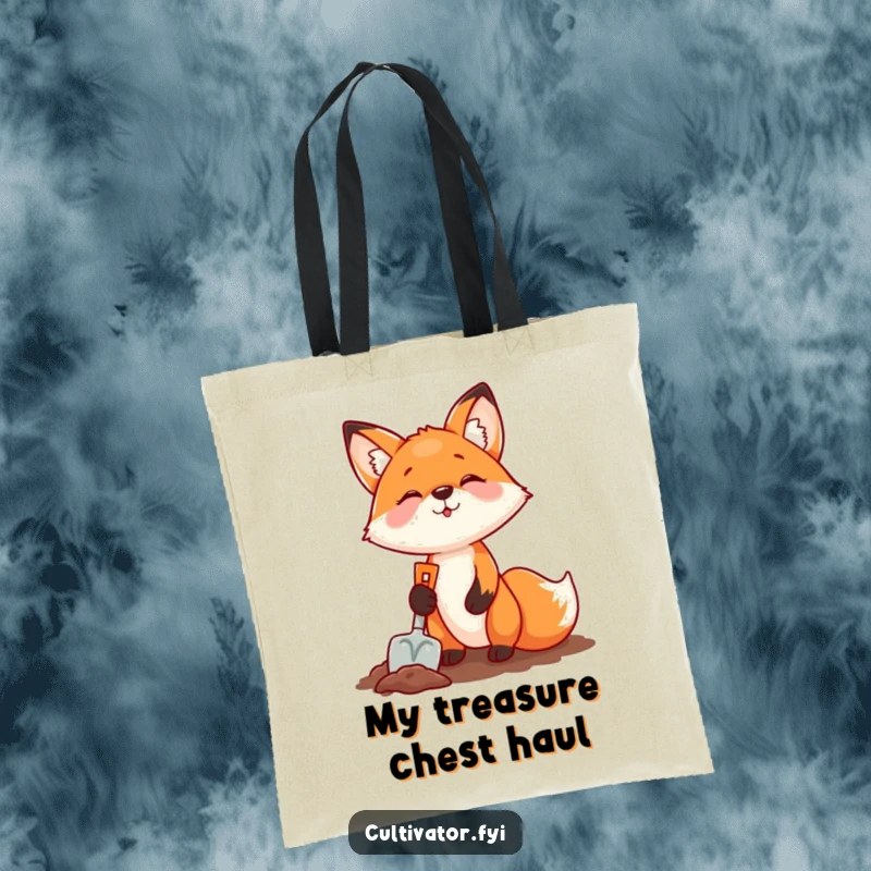 Funny fox digging with a shovel on a tote bag, perfect for gardeners with bold and humorous flair.