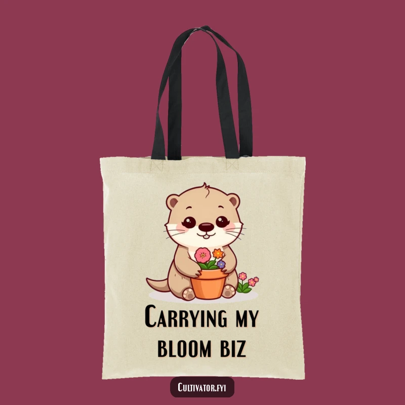 Funny Otter Tote Bag: Cheerful Flower Design, Chic Funny Gift for Plant Enthusiasts