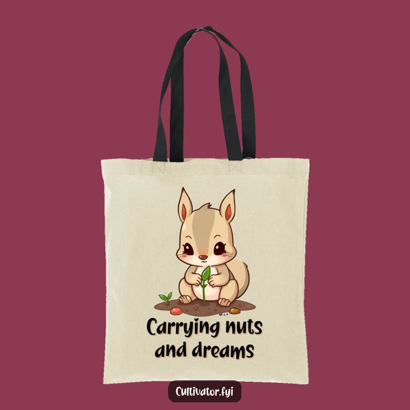 Funny Squirrel Garden Tote Bag: Determined Character Planting Seed